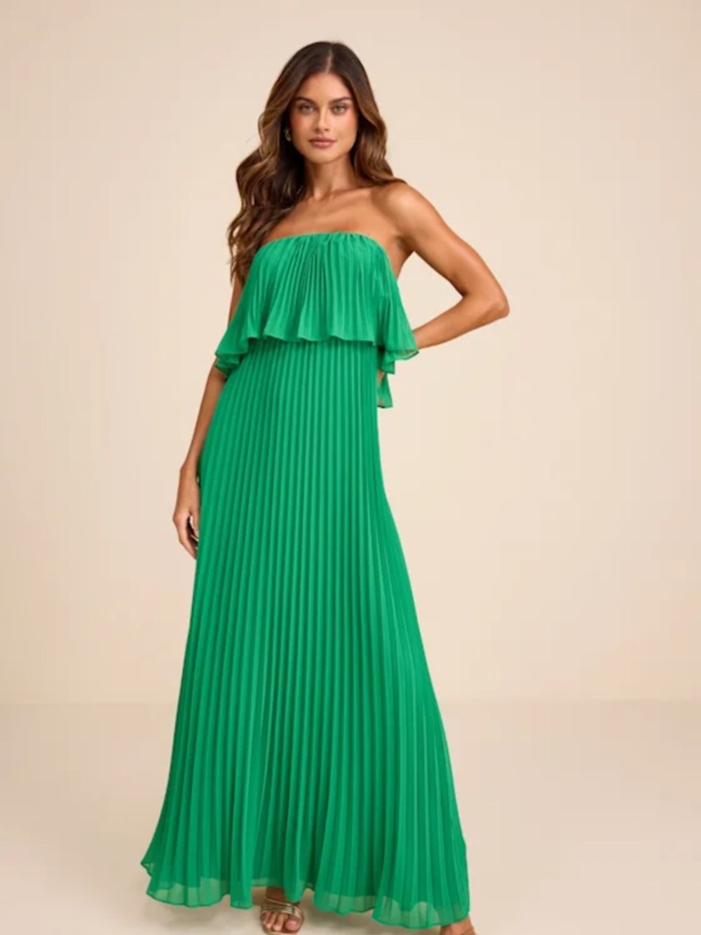 NEW Lulus Arietta Green Pleated Strapless Maxi Dress